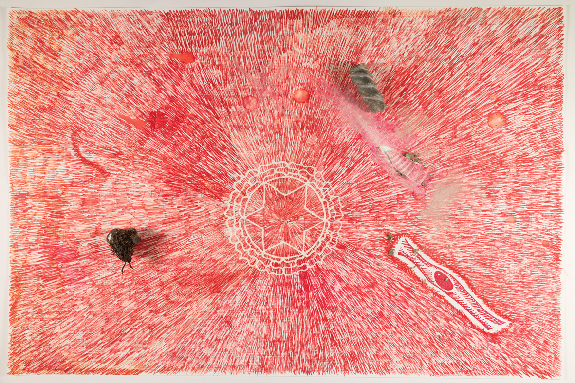 'Drawing 2016', pen (Sharpie), found object, sculptural object, 2016. (Photo: Fergus Connor)