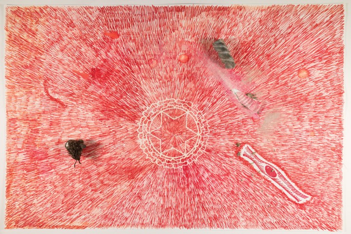 'Drawing 2016', pen (Sharpie), found object, sculptural object, 2016. (Photo: Fergus Connor)